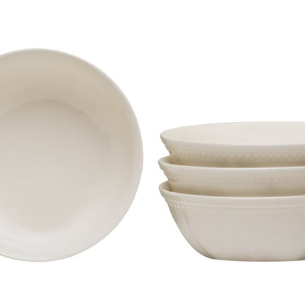 White Four Piece Round Scallop Stoneware Service For Four Bowl Set HomeRoots