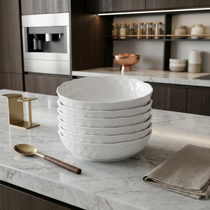 White Six Piece Round Pebbled Porcelain Service For Six Bowl Set HomeRoots