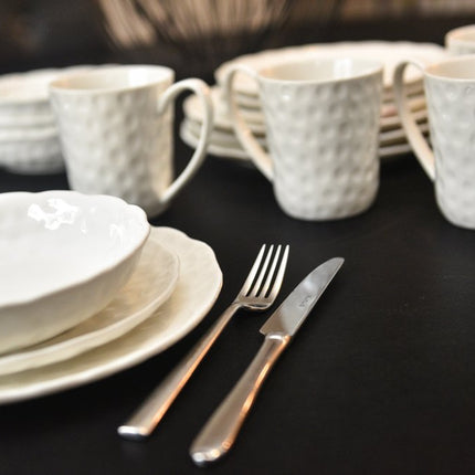 White Six Piece Round Pebbled Porcelain Service For Six Bowl Set HomeRoots