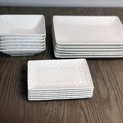White Six Piece Pebbled Porcelain Service For Six Bowl Set