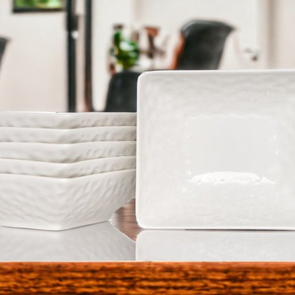 White Six Piece Pebbled Porcelain Service For Six Bowl Set HomeRoots