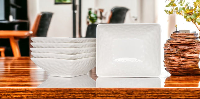 White Six Piece Pebbled Porcelain Service For Six Bowl Set HomeRoots