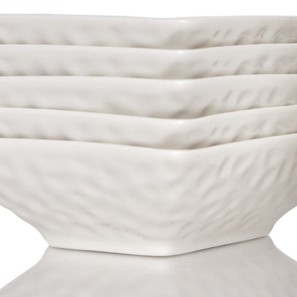 White Six Piece Pebbled Porcelain Service For Six Bowl Set