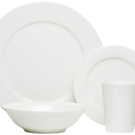 White Sixteen Piece Round Bone China Service For Four Dinnerware Set
