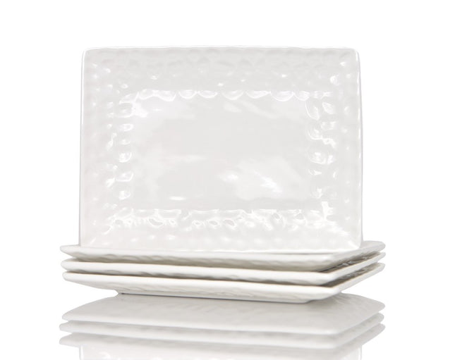 White Six Piece Rectangle Pebbled Porcelain Service For Six Dinner Plate Set