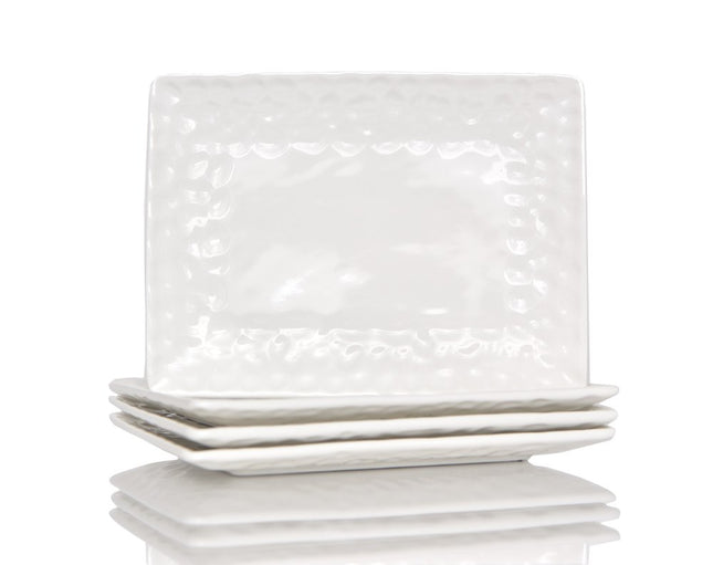 White Six Piece Rectangle Pebbled Porcelain Service For Six Dinner Plate Set