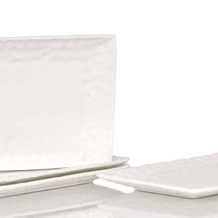 White Six Piece Rectangle Pebbled Porcelain Service For Six Salad Plate Set HomeRoots