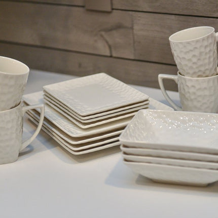 White Six Piece Rectangle Pebbled Porcelain Service For Six Salad Plate Set HomeRoots