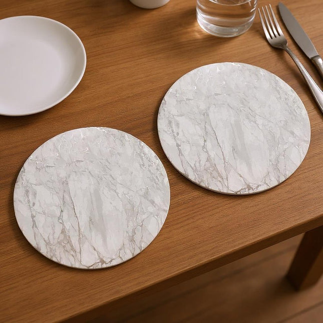 15" X 15" Silver And Gray Abstract Round Placemats HomeRoots
