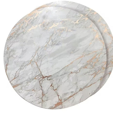 15" X 15" Gold Ivory And Gray Abstract Agglomerated cork Round Placemats HomeRoots