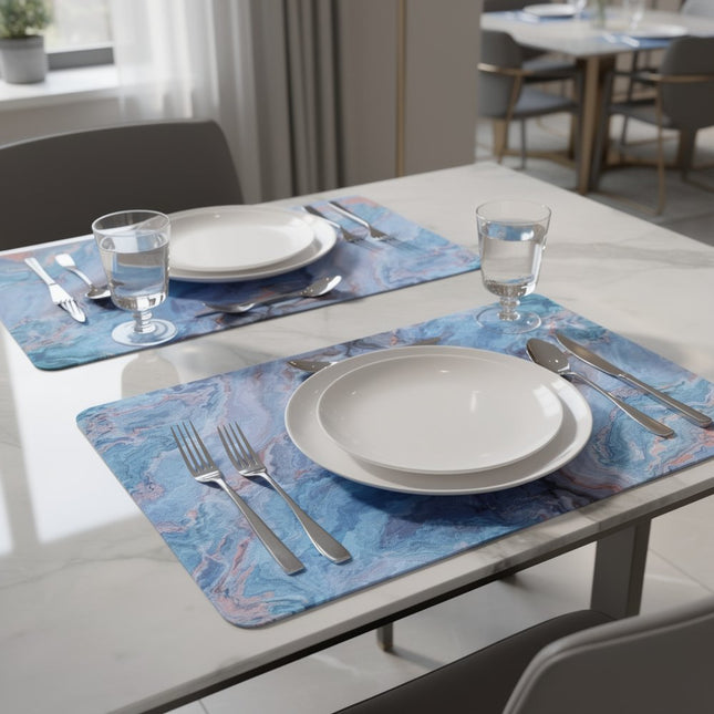 18" Set of Two Blue Abstract Faux Marble Cork Placemats HomeRoots
