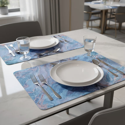 18" Set of Two Blue Abstract Faux Marble Cork Placemats HomeRoots