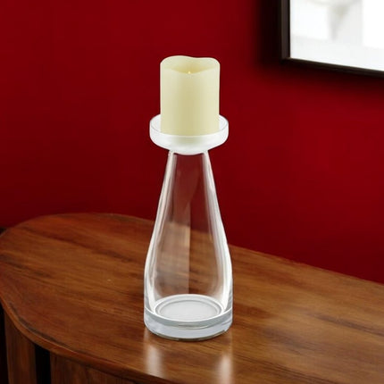 11" Clear Glass Centerpiece Pillar Candle Holder With Candle HomeRoots