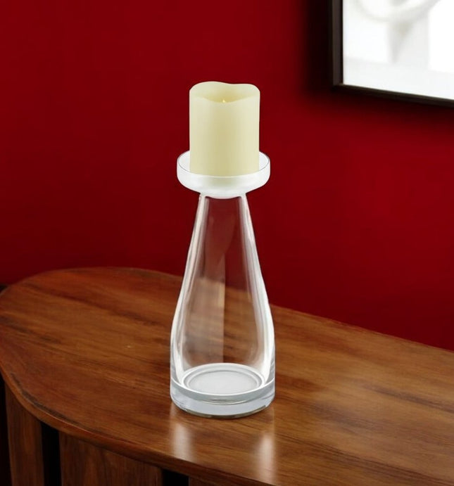 11" Clear Glass Centerpiece Pillar Candle Holder With Candle HomeRoots