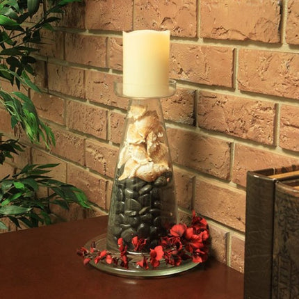 11" Clear Glass Centerpiece Pillar Candle Holder With Candle HomeRoots