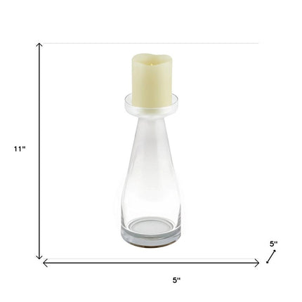 11" Clear Glass Centerpiece Pillar Candle Holder With Candle HomeRoots