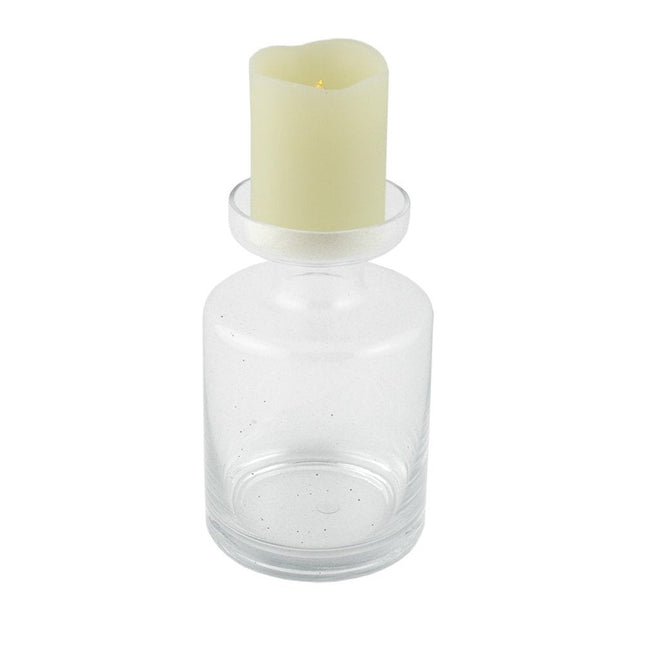 8" Clear Glass Centerpiece Pillar Candle Holder With Candle HomeRoots