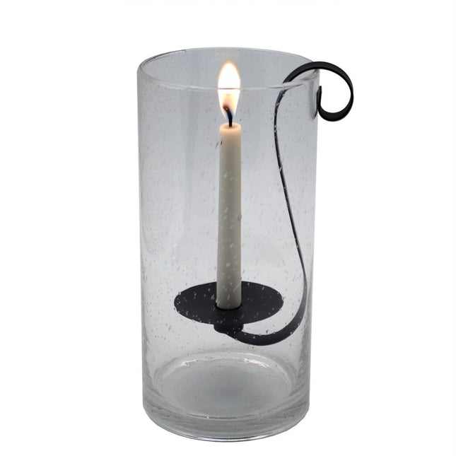 12" Light Gray Glass Centerpiece Taper Candle Holder With Candle HomeRoots