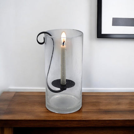 12" Light Gray Glass Centerpiece Taper Candle Holder With Candle HomeRoots