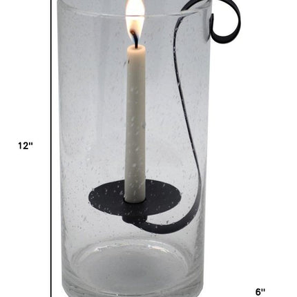 12" Light Gray Glass Centerpiece Taper Candle Holder With Candle HomeRoots