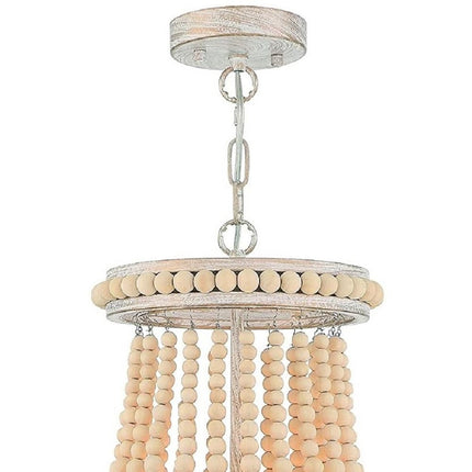 Natural And White Wood Bead Three Light Two Tier Chandelier HomeRoots