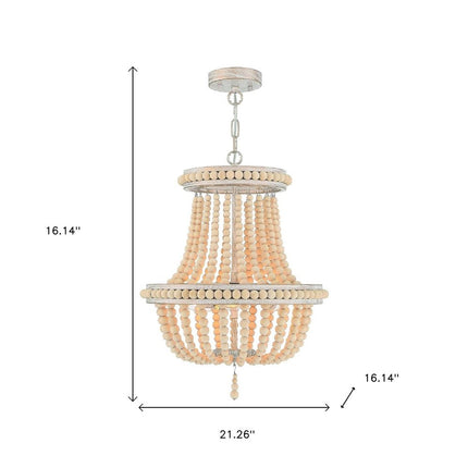 Natural And White Wood Bead Three Light Two Tier Chandelier HomeRoots