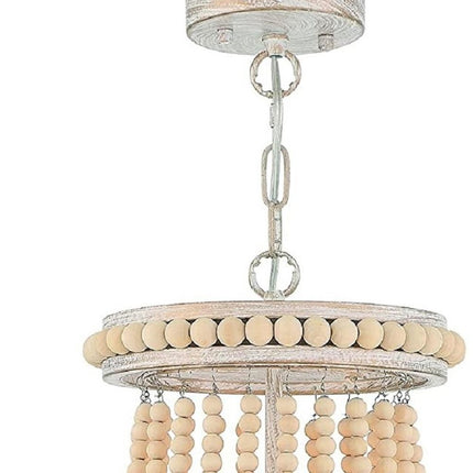 Natural And White Wood Bead Three Light Two Tier Chandelier HomeRoots