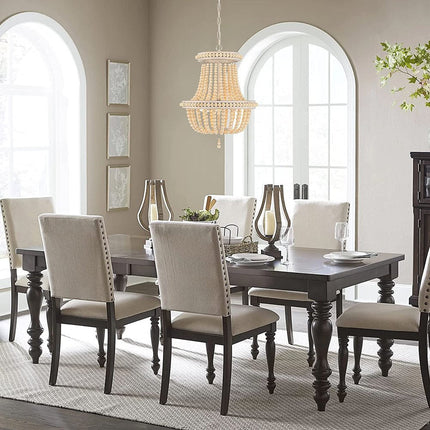 Natural And White Wood Bead Three Light Two Tier Chandelier HomeRoots