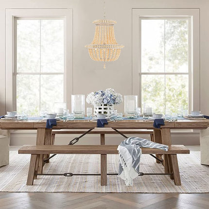 Natural And White Wood Bead Three Light Two Tier Chandelier HomeRoots