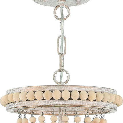 Natural And White Wood Bead Three Light Two Tier Chandelier HomeRoots