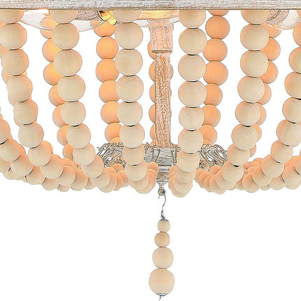 Natural And White Wood Bead Three Light Two Tier Chandelier HomeRoots