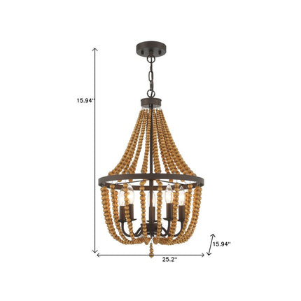 Brown And Black Candle Style Five Light Metal Dimmable Chandelier HomeRoots