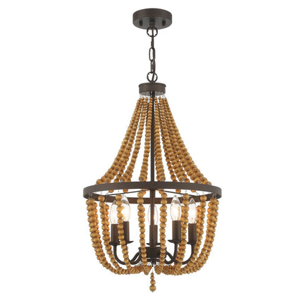 Brown And Black Candle Style Five Light Metal Dimmable Chandelier HomeRoots