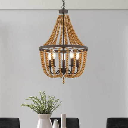Brown And Black Candle Style Five Light Metal Dimmable Chandelier HomeRoots