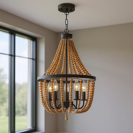 Brown And Black Candle Style Five Light Metal Dimmable Chandelier HomeRoots