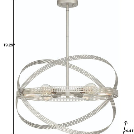 Silver Kitchen Island Six Light Metal Dimmable Chandelier