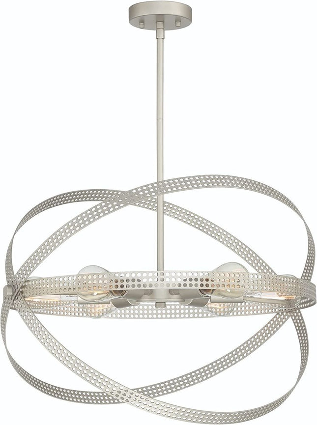 Silver Kitchen Island Six Light Metal Dimmable Chandelier