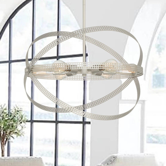 Silver Kitchen Island Six Light Metal Dimmable Chandelier