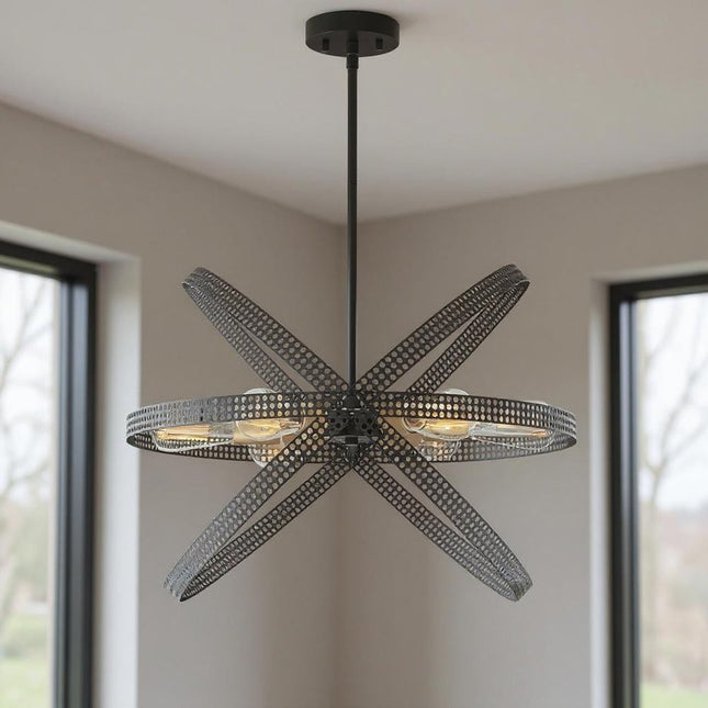 Black And Gold Kitchen Island Six Light Metal Dimmable Chandelier HomeRoots