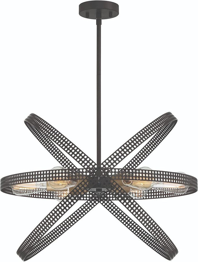 Black And Gold Kitchen Island Six Light Metal Dimmable Chandelier HomeRoots