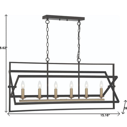 Black And Gold Kitchen Island Six Light Metal Dimmable Chandelier