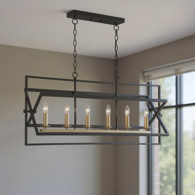 Black And Gold Kitchen Island Six Light Metal Dimmable Chandelier HomeRoots