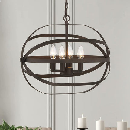 Bronze Candle Style Four Light Metal Dimmable Chandelier