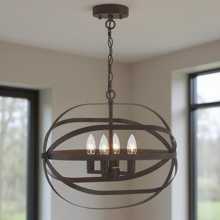 Bronze Candle Style Four Light Metal Dimmable Chandelier