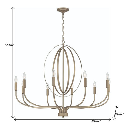Brass Candle Style Ten Light Metal Dimmable Chandelier HomeRoots