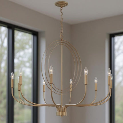 Brass Candle Style Ten Light Metal Dimmable Chandelier HomeRoots