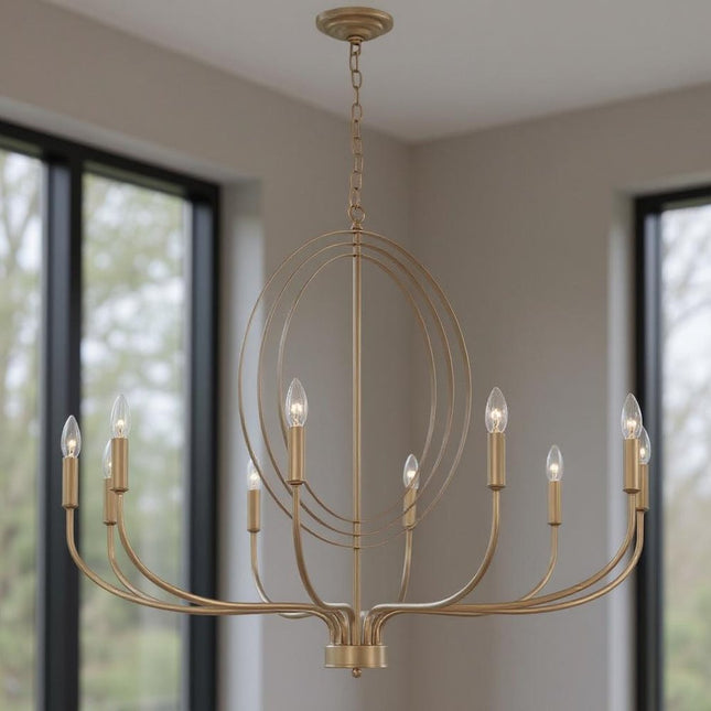 Brass Candle Style Ten Light Metal Dimmable Chandelier HomeRoots