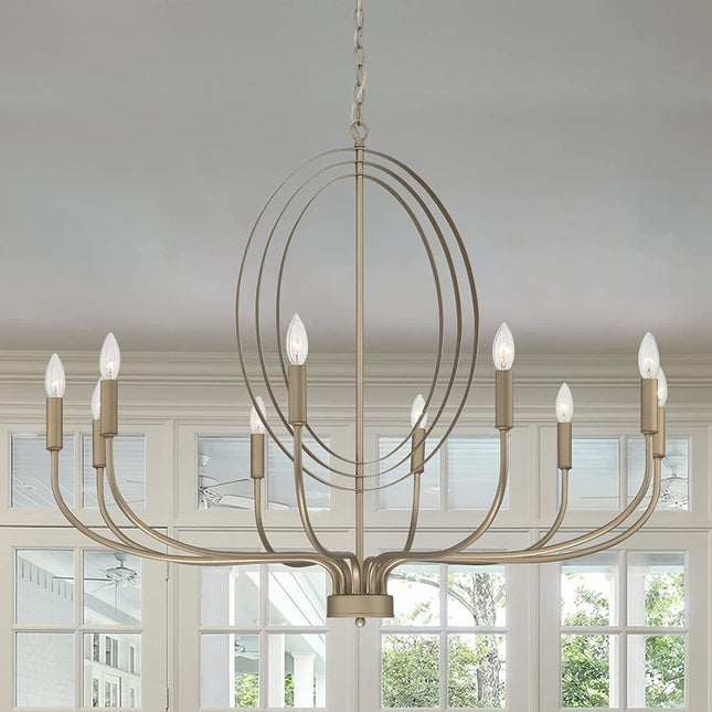 Brass Candle Style Ten Light Metal Dimmable Chandelier HomeRoots