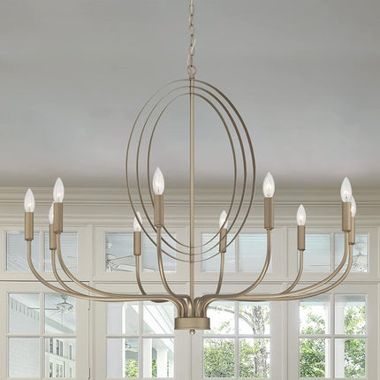 Brass Candle Style Ten Light Metal Dimmable Chandelier HomeRoots