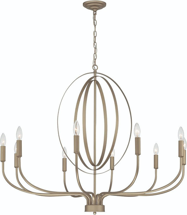 Brass Candle Style Ten Light Metal Dimmable Chandelier HomeRoots